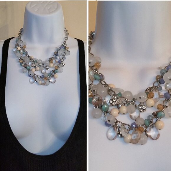 Loft double layer layered cluster beads chain bejeweled dressy trendy necklace. - Picture 1 of 3